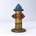 Vintage Fire Hydrant With Yellow Body Blue Top Red Valves And Rustic Texture