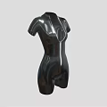 Model In Black Shiny Fitted Bodycon Dress With Glossy Surface And Tight Fit