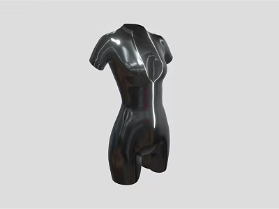 Model In Black Shiny Fitted Bodycon Dress With Glossy Surface And Tight Fit 3d model
