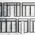 Modern Black Frame Windows With Various Open Close Designs And Glass Panels 3d model