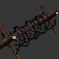 Wooden Crossed Defensive Weapon Structure With Barbed Wire Military Obstacle