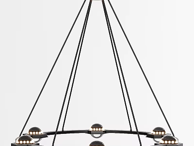 Modern Black Metal Chandelier With Radial Structure And Spherical Bulbs 3d model