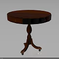 Dark Red Round Wooden Table With Drawers Spiral Pedestal Leg And Brass Wheeled Feet