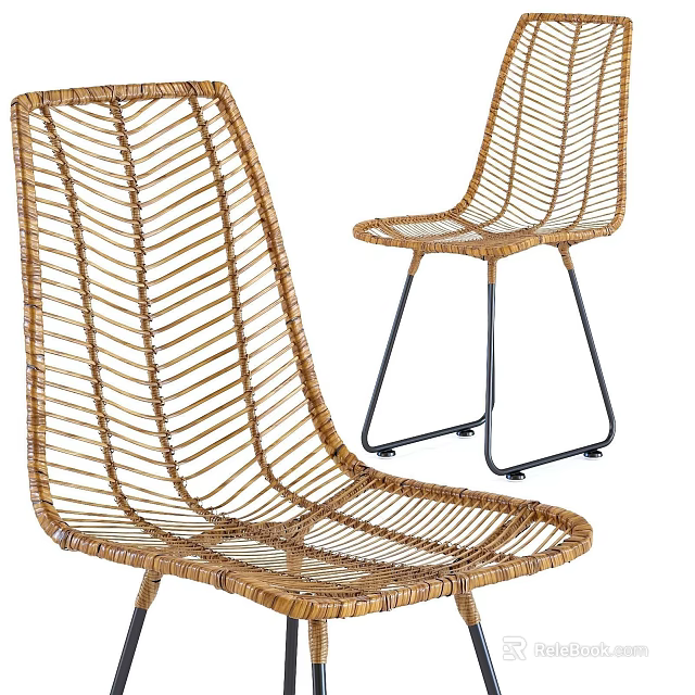 Elegant Outdoor Wicker Chairs With Curved Design And Black Metal Legs For Patio Use 3d model 