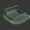 Rusted Metal Bucket With Grate Structure Resting On Dirt And Stone Surface