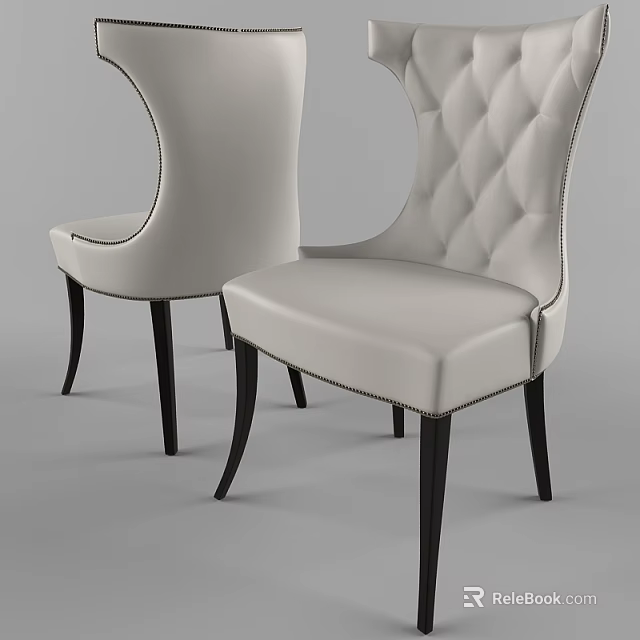 Elegant White Leather Dining Chairs With Tufted Backrest And Black Legs 3d model 