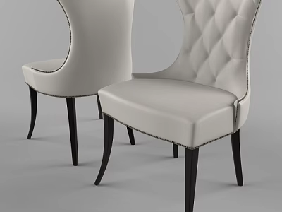 Elegant White Leather Dining Chairs With Tufted Backrest And Black Legs 3d model
