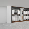 Clothing Hangers In Retail Store Display With White Shirts Pants And Shoes