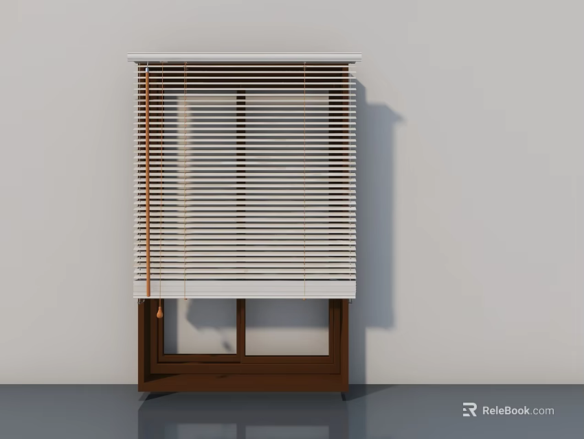 Modern Casement Door With Brown Wooden Frame And White Blinds Interior Design 3d model 