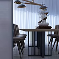 Modern Wooden Dining Table Set With Metal Legs Upholstered Chairs And Pendant Lights
