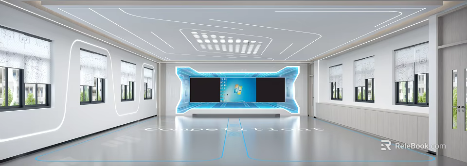Spacious Modern School Classroom With Large Interactive Screen And Advanced Tech Features 3d model 