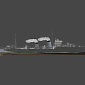 Military Vehicle Warship Sailing On Blue Sea With Smoke Emitting Chimneys