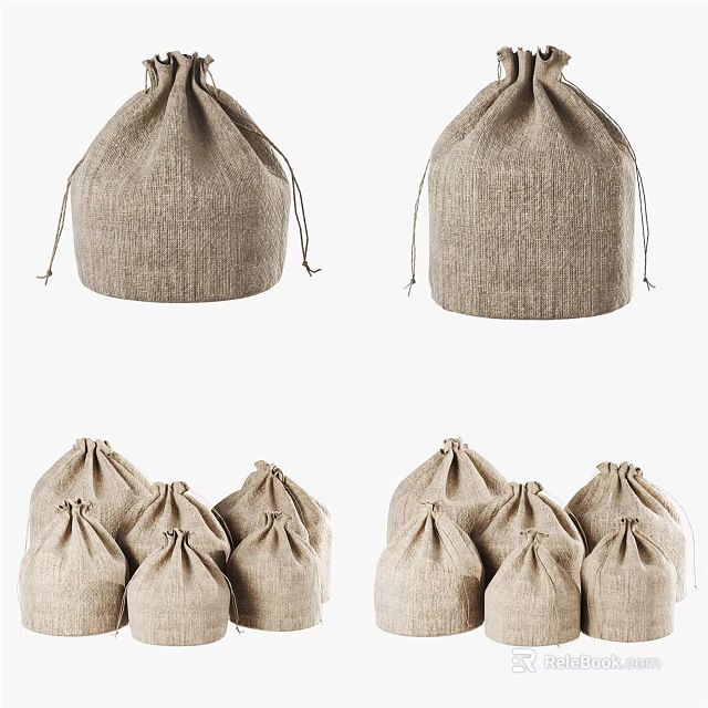 Natural Burlap Storage Bags For Home Organizing And Daily Use 3d model 