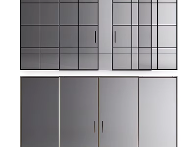 Modern Sliding Doors With Glass Panels And Metal Frame For Home Interior Design 3d model
