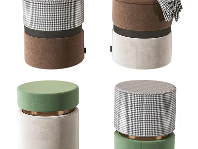 Stylish Sofa Stools With Houndstooth Patterns Colorful Fabric And Metal Bases 3d model