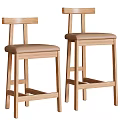 Wooden Bar Stools With Brown Padded Seats And Simple Backrest Design