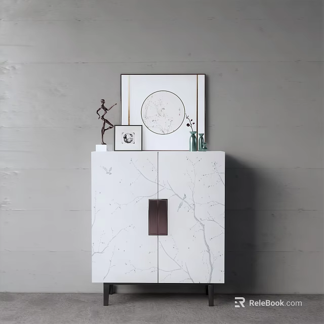 Modern White Marble Console Side Cabinet With Decorations And Picture Frame 3d model