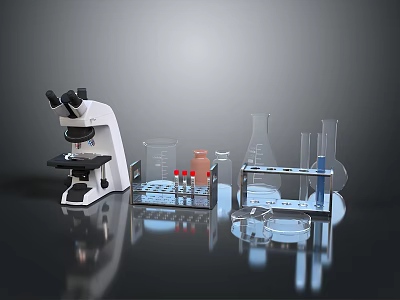 Complete Set of Household Science Supplies Including Microscope Beaker Test Tube and Petri Dish 3d model