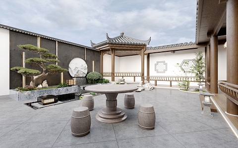 New Chinese Courtyard Sinking Courtyard Landscape 3d model