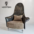 Luxury Leather Leisure Chair With Vertical Striped Backrest Light Brown Cushion And Metal Legs