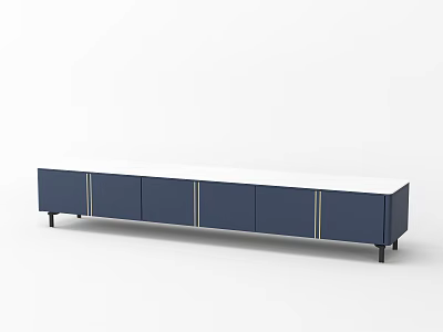 Modern Navy Blue TV Stand with White Top and Black Legs Cabinet Design 3d model