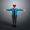 Game Movie Character Of Police Officer In Blue Uniform With Cap And Badge Arms Outstretched