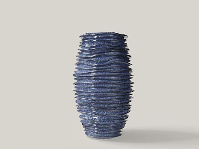 Blue Ceramic Vase With Layered Spiral Texture For Modern Home Decoration 3d model