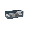 Modern Blue Upholstered Kids Daybed With Soft Bedding Pillows And Sturdy Stylish Tapered Legs