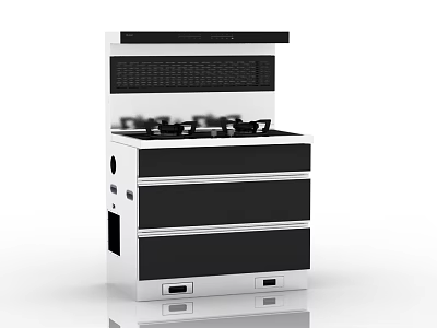 Modern Kitchen Appliance with Gas Stove Range Hood and Drawers Design 3d model