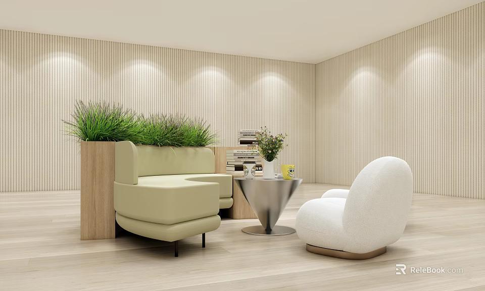 Modern Wooden Bookshelf With Open Shelves And Decorative Books In Living Room 3d model 