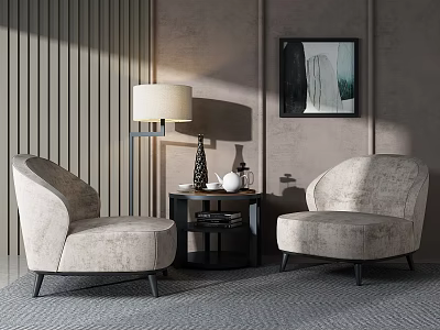 Modern Casual Sofa Set With Beige Accent Chairs Side Table Floor Lamp And Wall Art 3d model