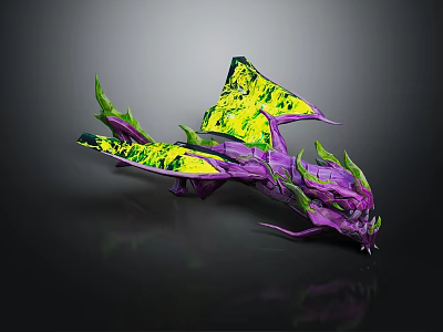 Vibrant Purple Green Dragon With Yellow Patterned Wings And Scaled Body 3d model