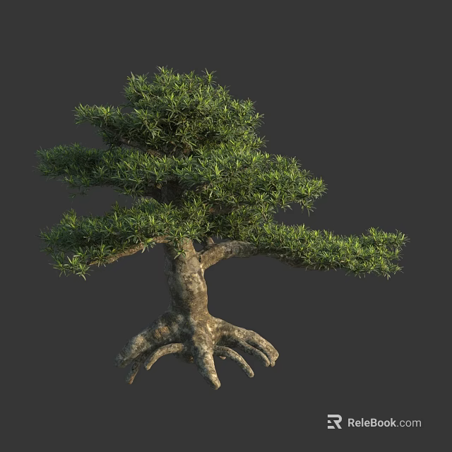 Lush Green Arbor With Thick Trunk And Exposed Roots In Natural Setting 3d model