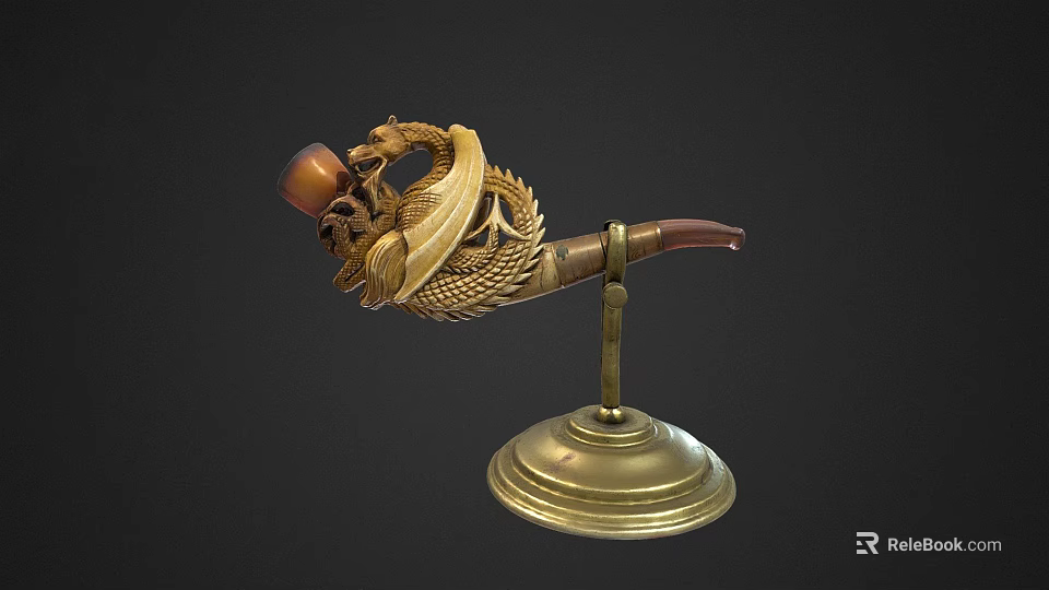Exquisite Golden Dragon Design Decorative Ornament Set with Pipe Shape and Elegant Base 3d model 