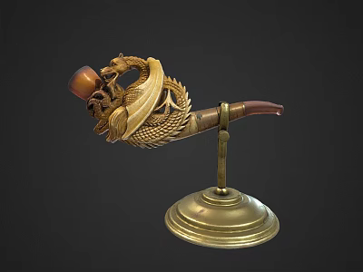 Exquisite Golden Dragon Design Decorative Ornament Set with Pipe Shape and Elegant Base 3d model
