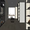 Modern Walk in Closet Interior Design With Glass Door Cabinets Hanging Clothes And Central Bench
