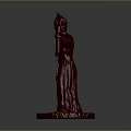 Red Man Statue Holding Two Axes With Flame Like Headpiece In Long Robes On Base