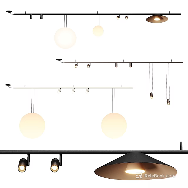 Modern Pendant Lights With Spherical Shades And Linear Hanging Brackets Design 3d model 