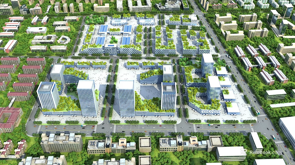 Modern Large Scale Industrial Factory Complex With Green Spaces And Complete Facilities 3d model 