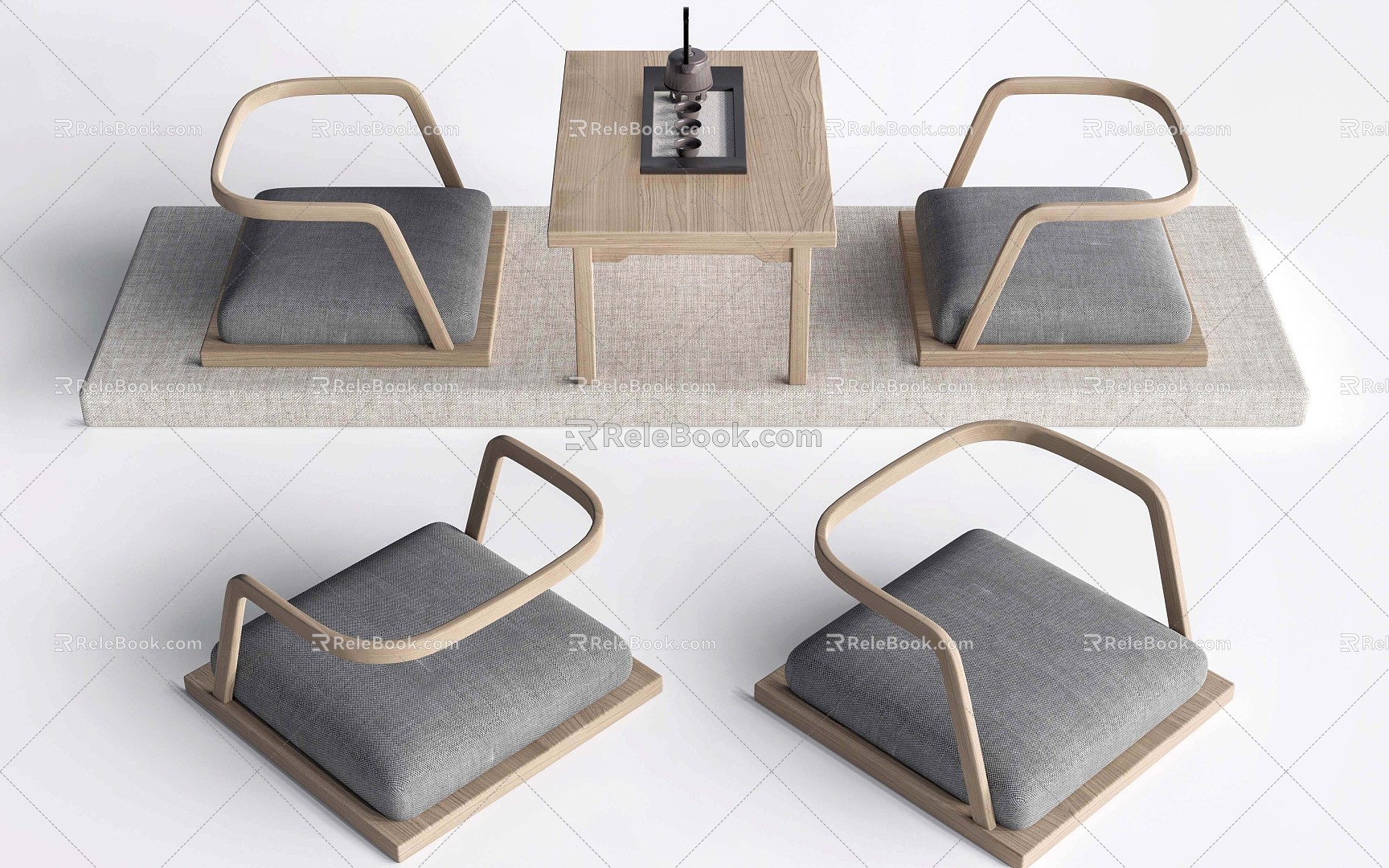 New Chinese Tatami Stool Low Stool Tea Chair 3d model