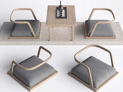 Modern Wooden Frame Stools With Gray Cushions And Armrests For Living Room Seating 3d model