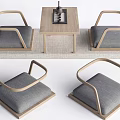 Modern Wooden Frame Stools With Gray Cushions And Armrests For Living Room Seating