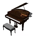 Brown Grand Piano with Padded Bench for Musical Instruments and Art Supplies