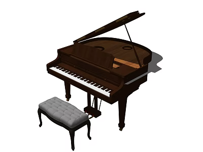 Brown Grand Piano with Padded Bench for Musical Instruments and Art Supplies 3d model