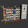 Industrial Water Treatment Equipment With Pipeline System Blue Pump Multiple Filters And Control Cabinet