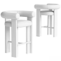 Modern Upholstered Stools With Green And White Seats Armrests And Wooden Legs