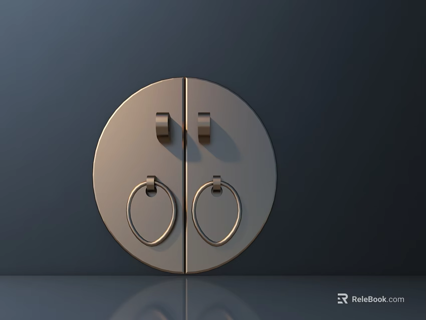 Stylish Metallic Circular Door Handle With Two Rings On Dark Background 3d model 