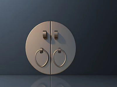 Stylish Metallic Circular Door Handle With Two Rings On Dark Background 3d model