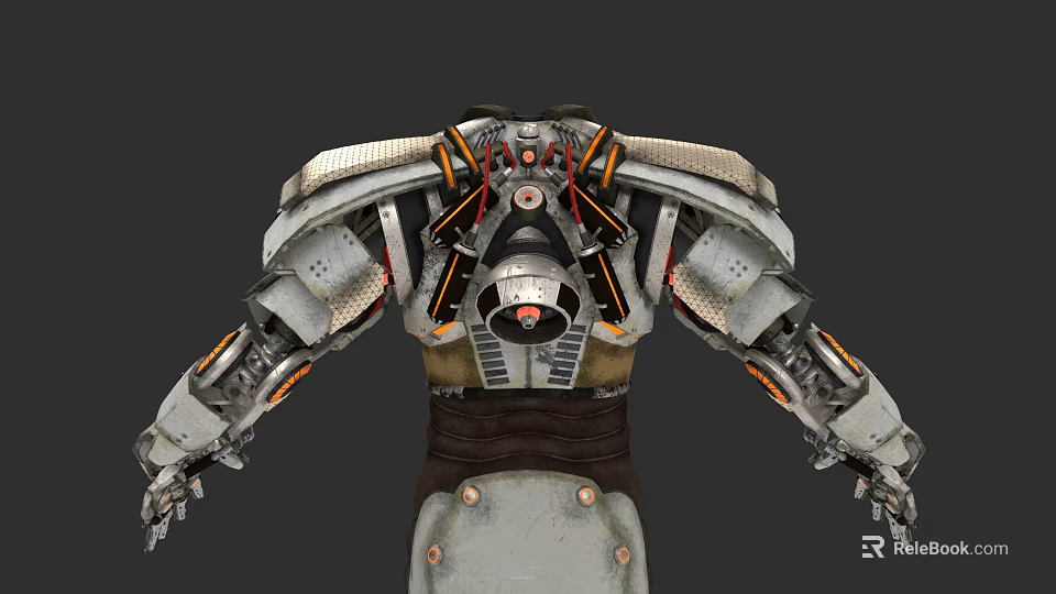 3D Rendered Futuristic Mechanical Armored Character With Metal Back And Arm Structures 3d model 