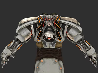 3D Rendered Futuristic Mechanical Armored Character With Metal Back And Arm Structures 3d model